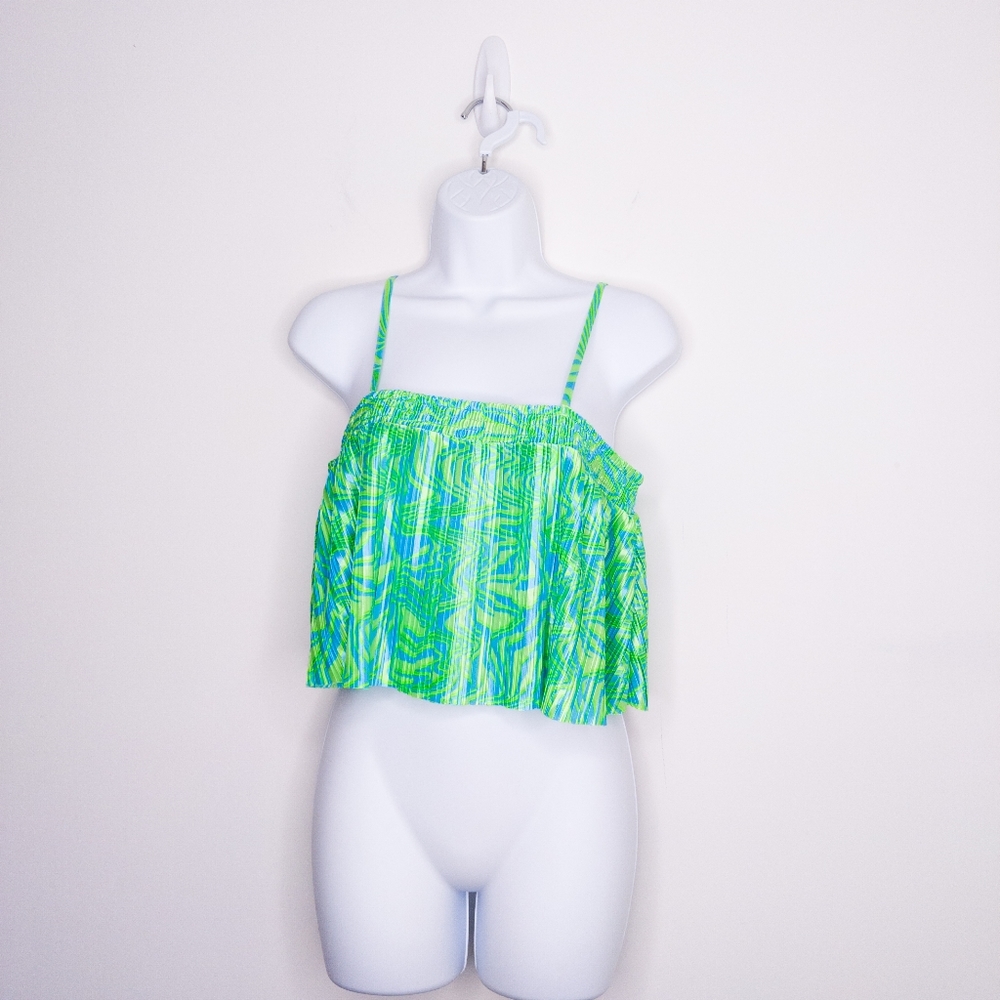 BP. Pleated Crop Top Green & Blue Medium Women's Shirt